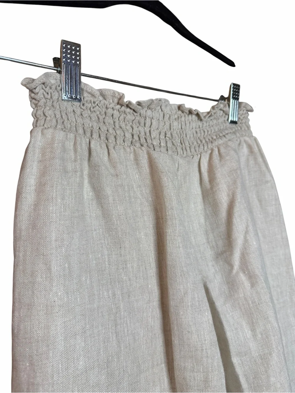 Reformation Oatmeal 100% Linen High Rise Smocked Waist Pants Size S